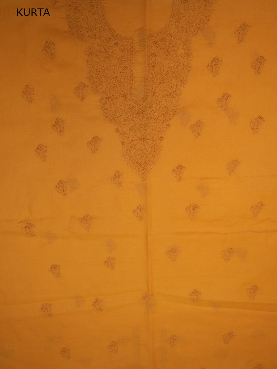 Women Hand Embroidered Chikankari Cotton Dressmaterial PCSCU00103FS-MUSTARD