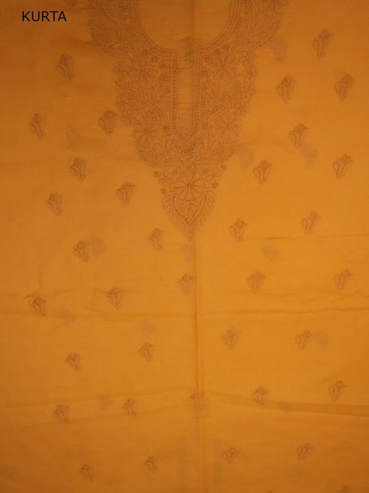 Women Hand Embroidered Chikankari Cotton Dressmaterial PCSCU00103FS-MUSTARD
