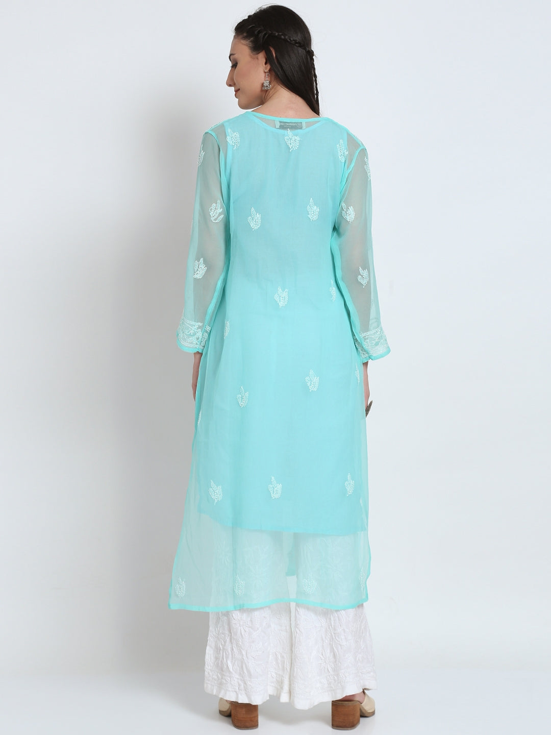 Hand Embroidered Chikankari Georgette Straight Kurta With Matching Slip- PC3484