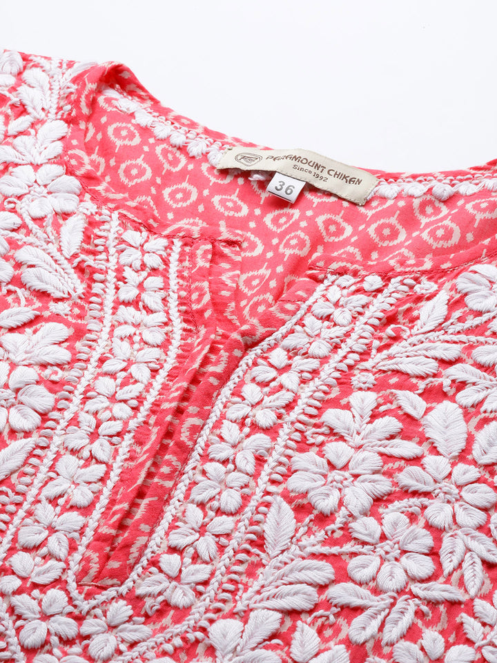 Hand Embroidered Chikankari Straight Floral  Cotton Kurta-PC3650