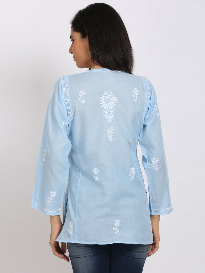 Women Hand Embroidered Chikankari Cotton Kurti-STV115