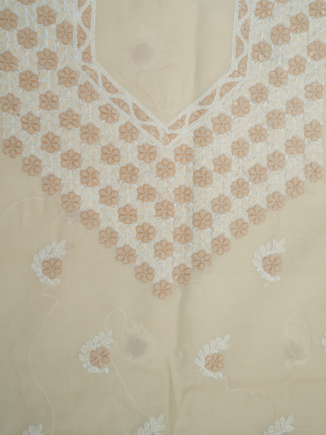 Women Hand Embroidered Chikankari Cotton Dressmaterial PCSCU00102FS-CREAME