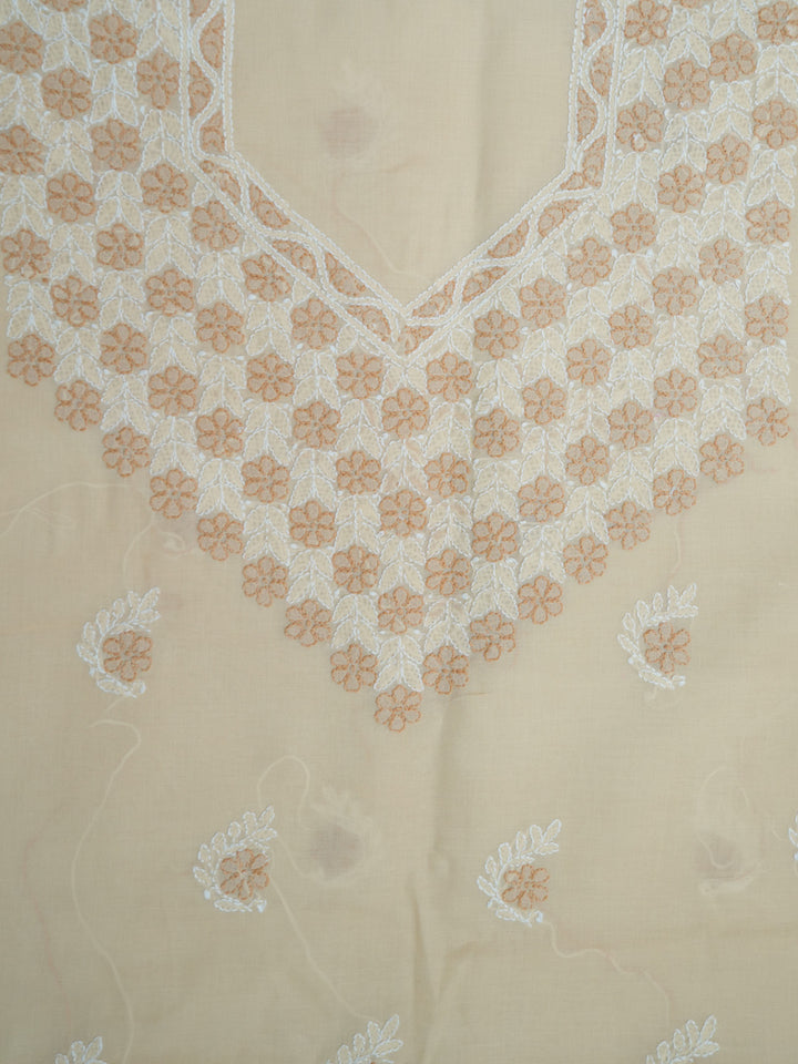 Women Hand Embroidered Chikankari Cotton Dressmaterial PCSCU00102FS-CREAME