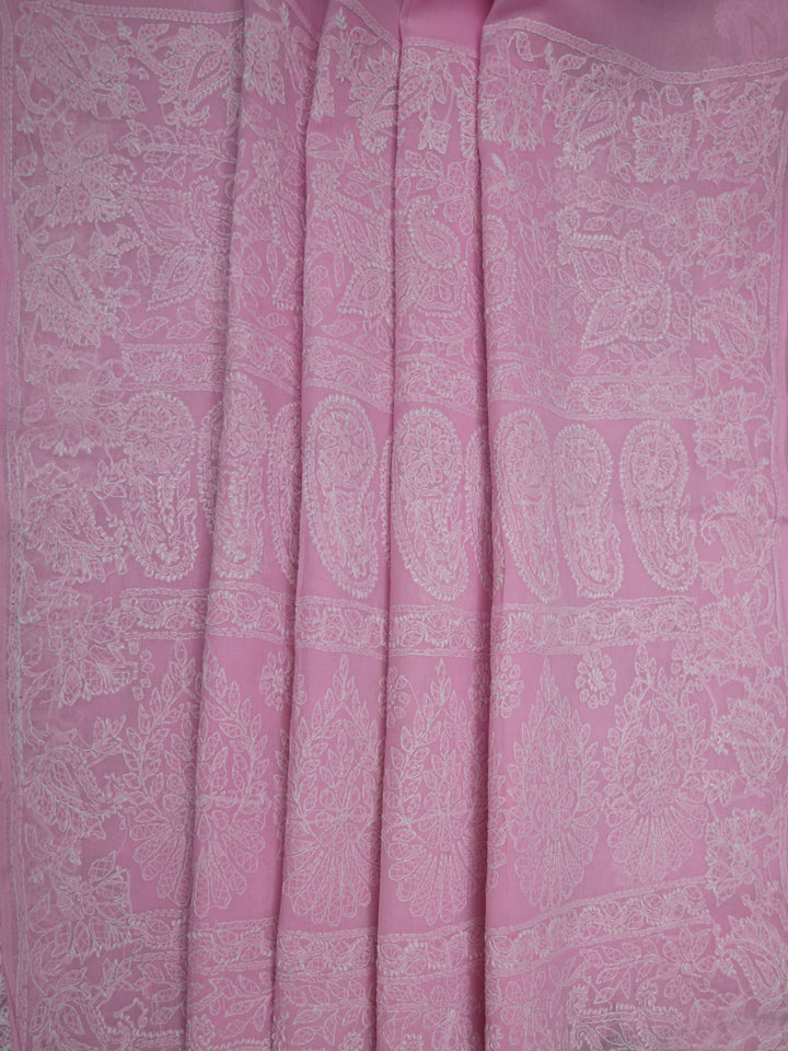 Hand Embroidered Chikankari Cotton Saree PCSAR02 Pink