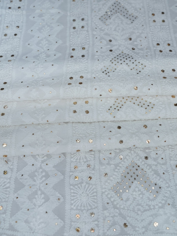 Women Hand Embroidered Chikankari Viscose Georgette Dressmaterial PC4124-WHITE9