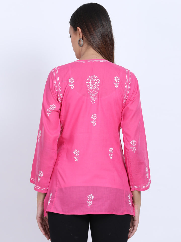 Women Hand Embroidered Chikankari Cotton Kurti-STV115