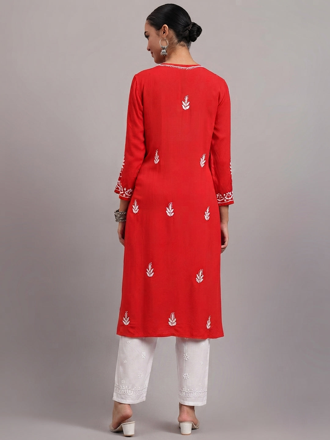 Women Hand Embroidered Chikankari Rayon Kurta PC4076 Red