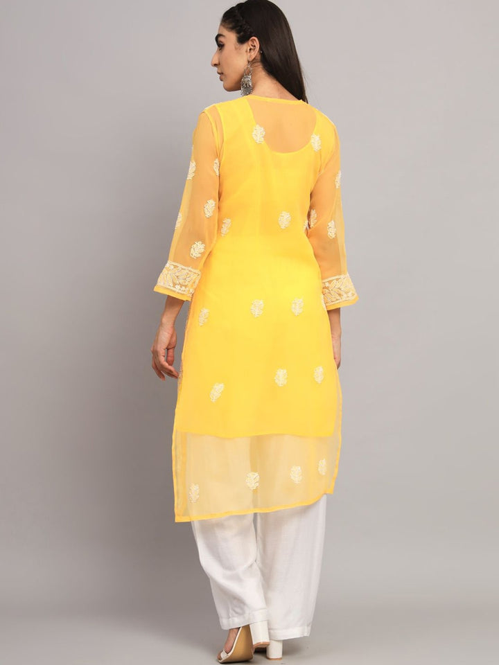 Women Hand Embroidered Chikankari Georgette Straight Kurta With Matching Slip- PC3545