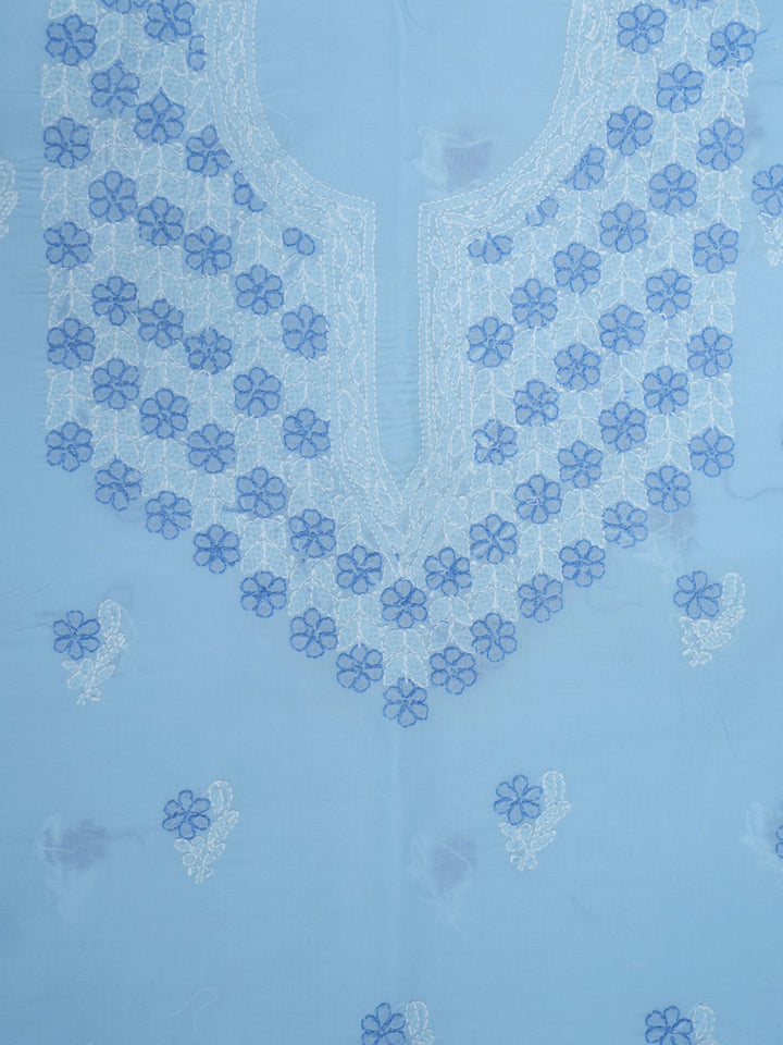 Women Hand Embroidered Chikankari Cotton Dressmaterial PCSCU00102FS-Blue