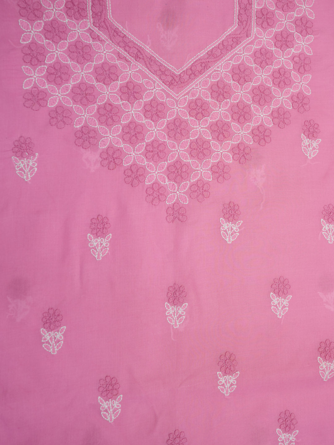 Women Hand Embroidered Cotton Chikankari Dress MaterialPCSCU00102FS-BUBBLEGUMPINK