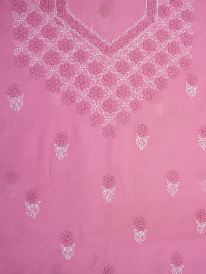 Women Hand Embroidered Cotton Chikankari Dress MaterialPCSCU00102FS-BUBBLEGUMPINK