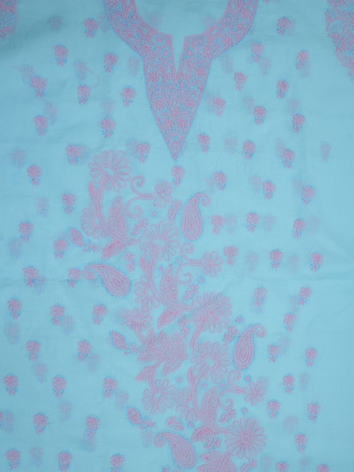 women hand embroidered chikankari cotton dressmaterial PC4120-BLUE16