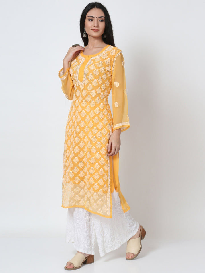 Hand Embroidered Chikankari Georgette Straight Kurta With Matching Slip- PC3484