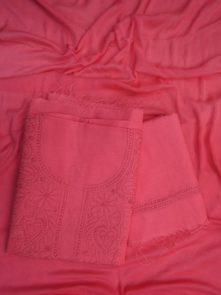 Women Hand Embroidered Cotton Chikankari Dress MaterialPCSCU00103FS-CARROTPINK