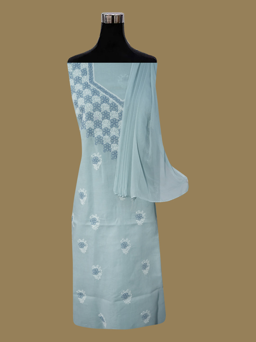 Women Hand Embroidered Cotton Chikankari Dress Material PCSCU00102FS-ASHGREY