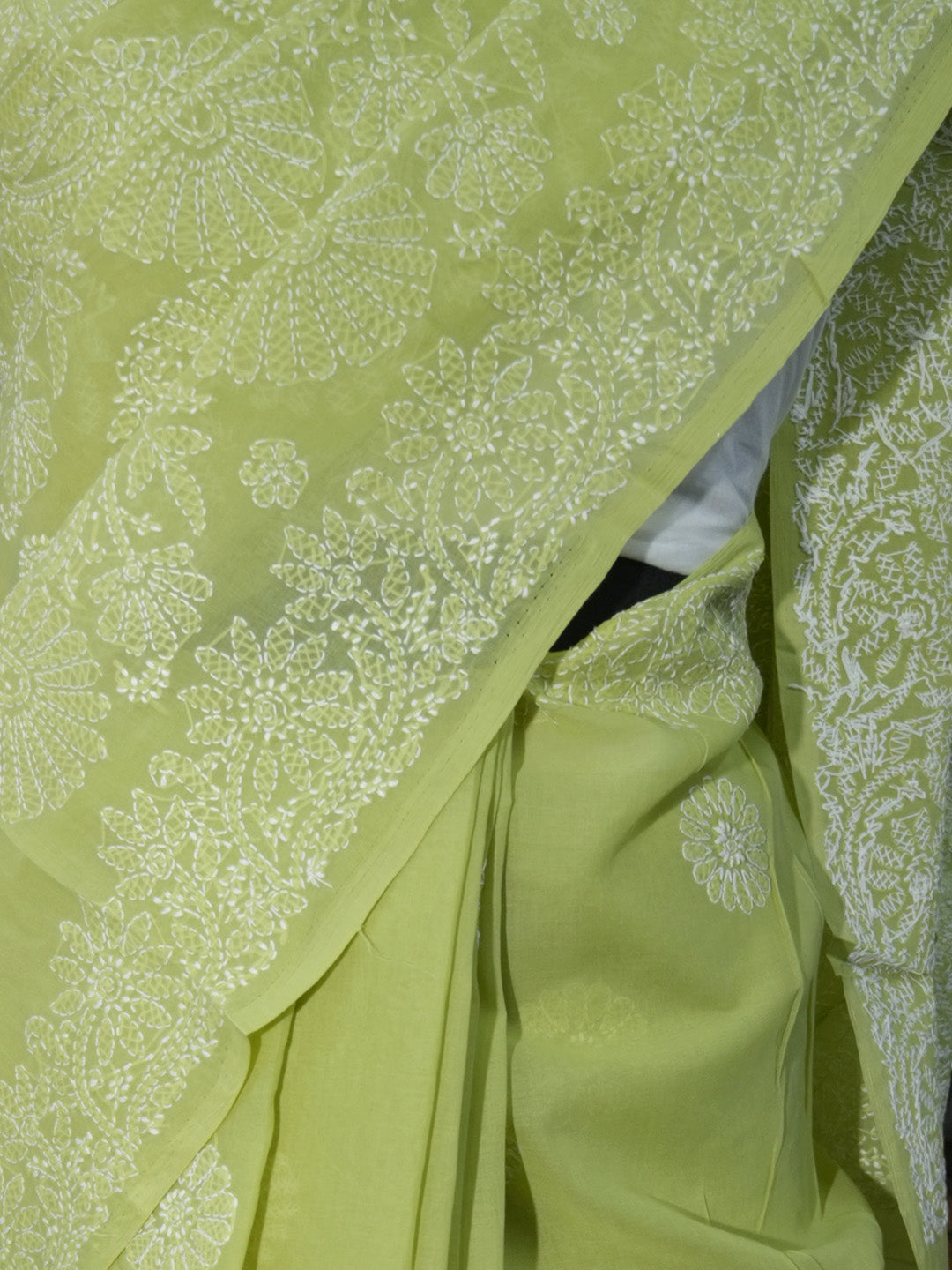 Hand Embroidered Chikankari Cotton Saree PCSAR02 Green