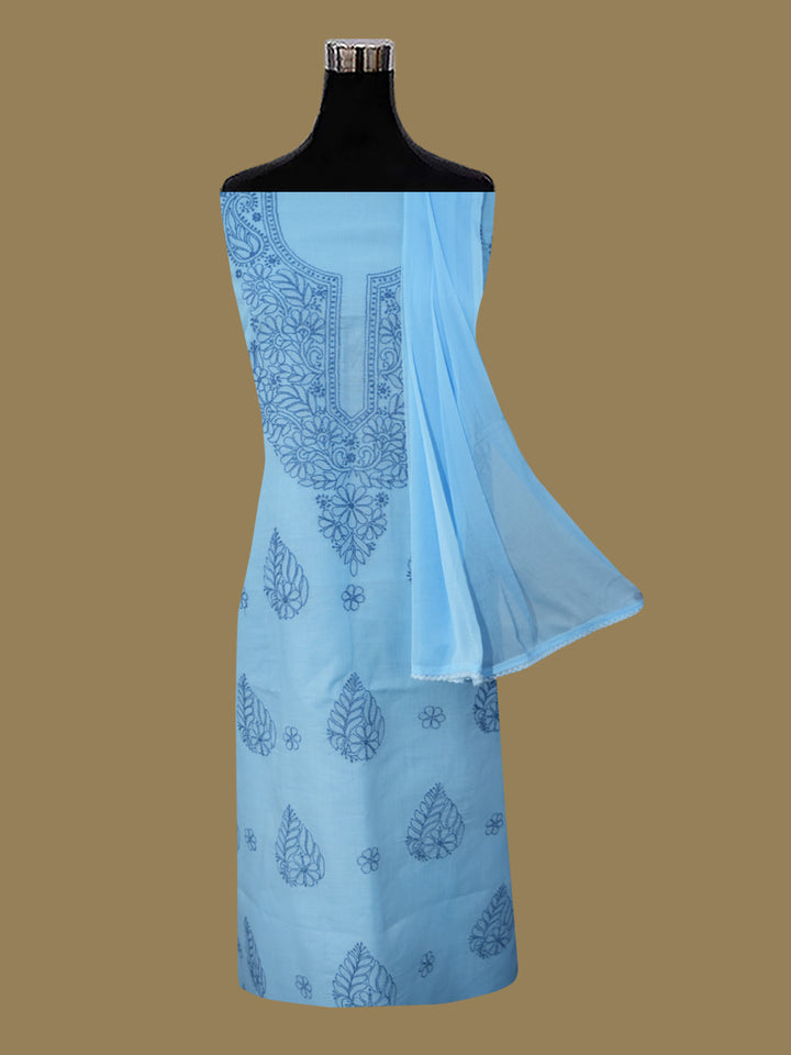 Women Hand Embroidered Cotton Chikankari Dress MaterialPCSCU00406FS-LIGHTBLUE