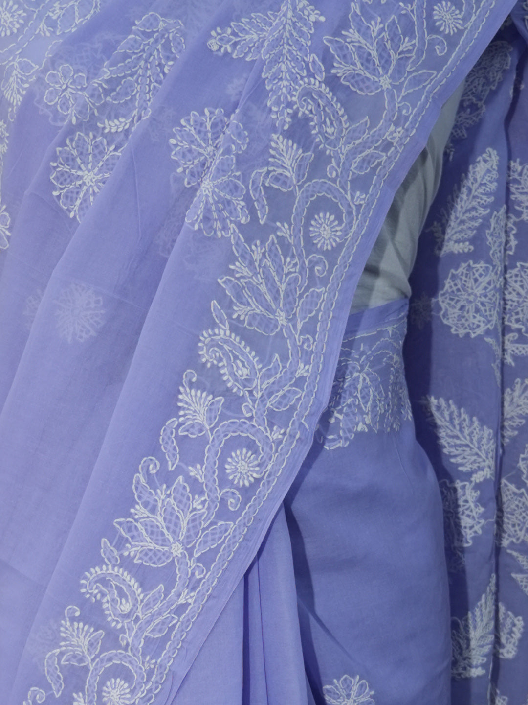 Hand Embroidered Chikankari Cotton Saree PCSAR02 Mauve