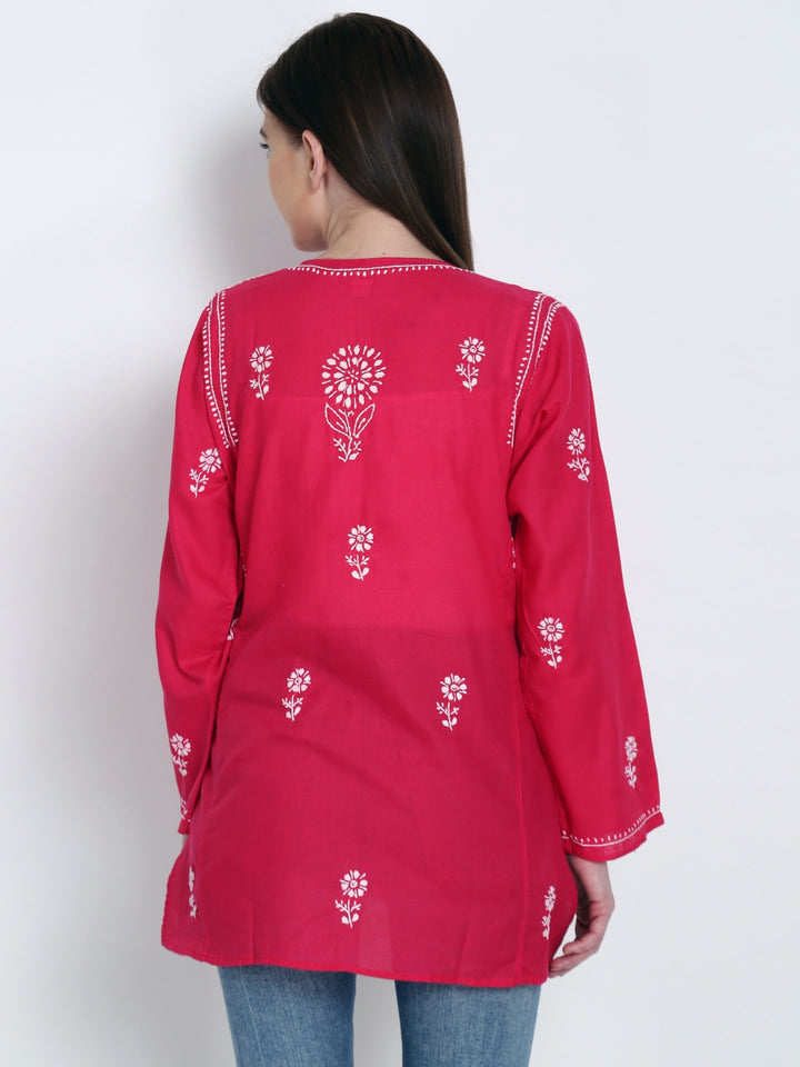 Women Hand Embroidered Chikankari Cotton Kurti-STV115