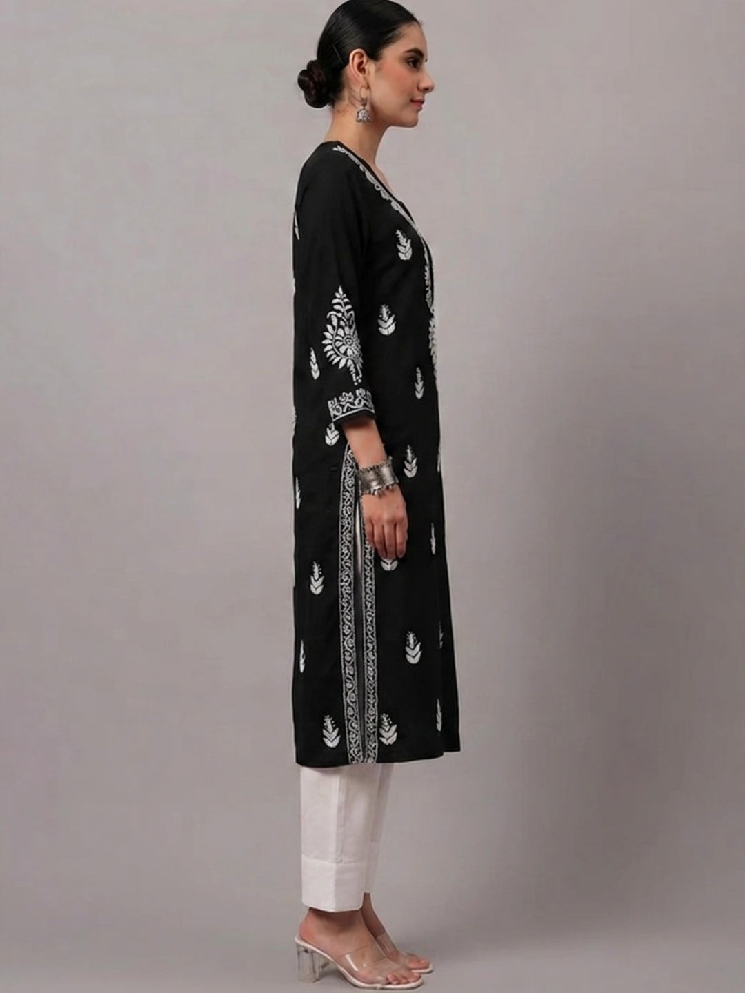 Women Hand Embroidered Chikankari Rayon Kurta PC4076 Black