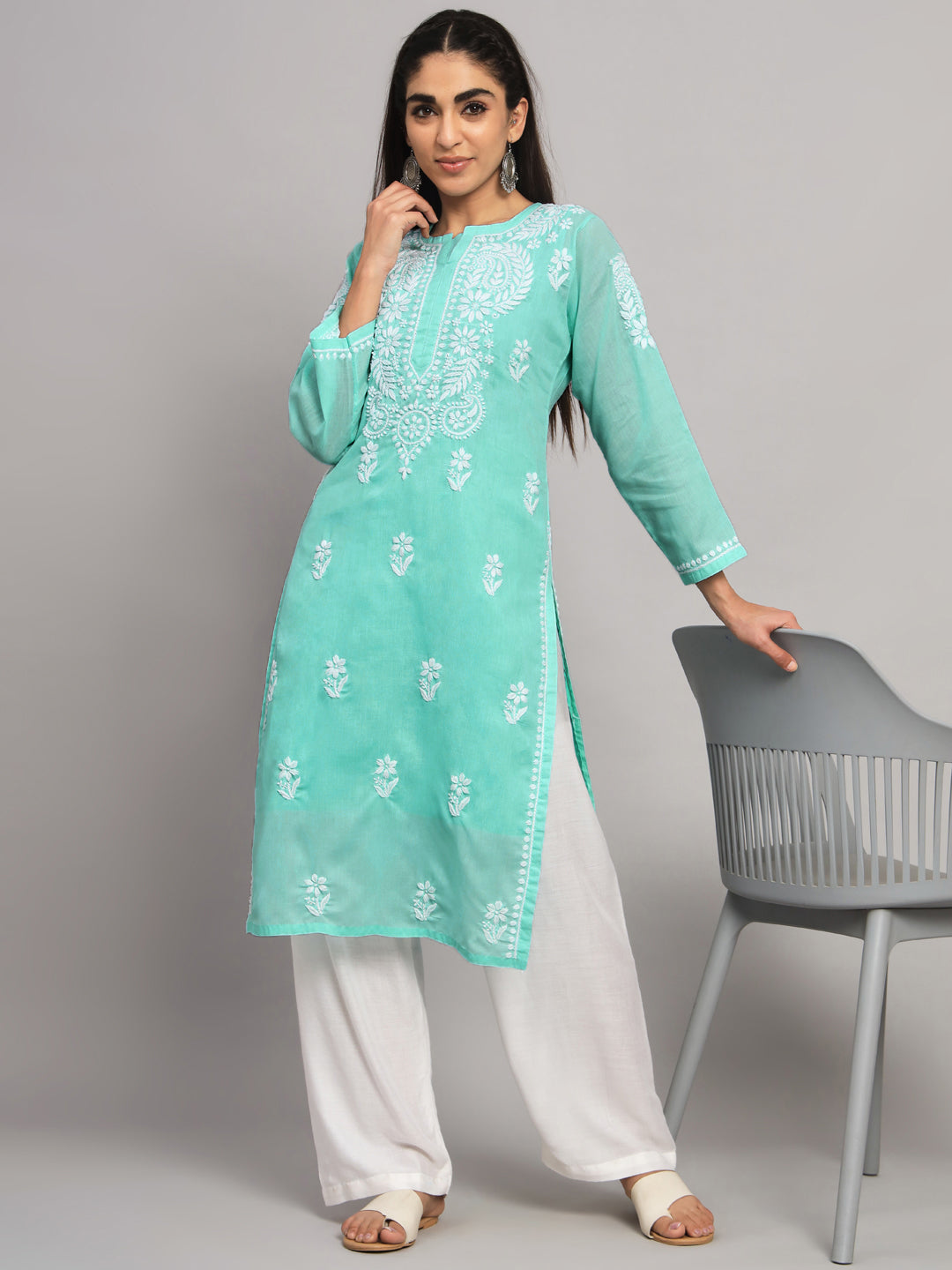 Hand Embroidered Chikankari  Cotton Straight Kurta- PC3561