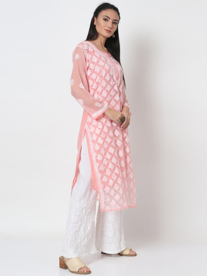 Hand Embroidered Chikankari Georgette Straight Kurta With Matching Slip- PC3484