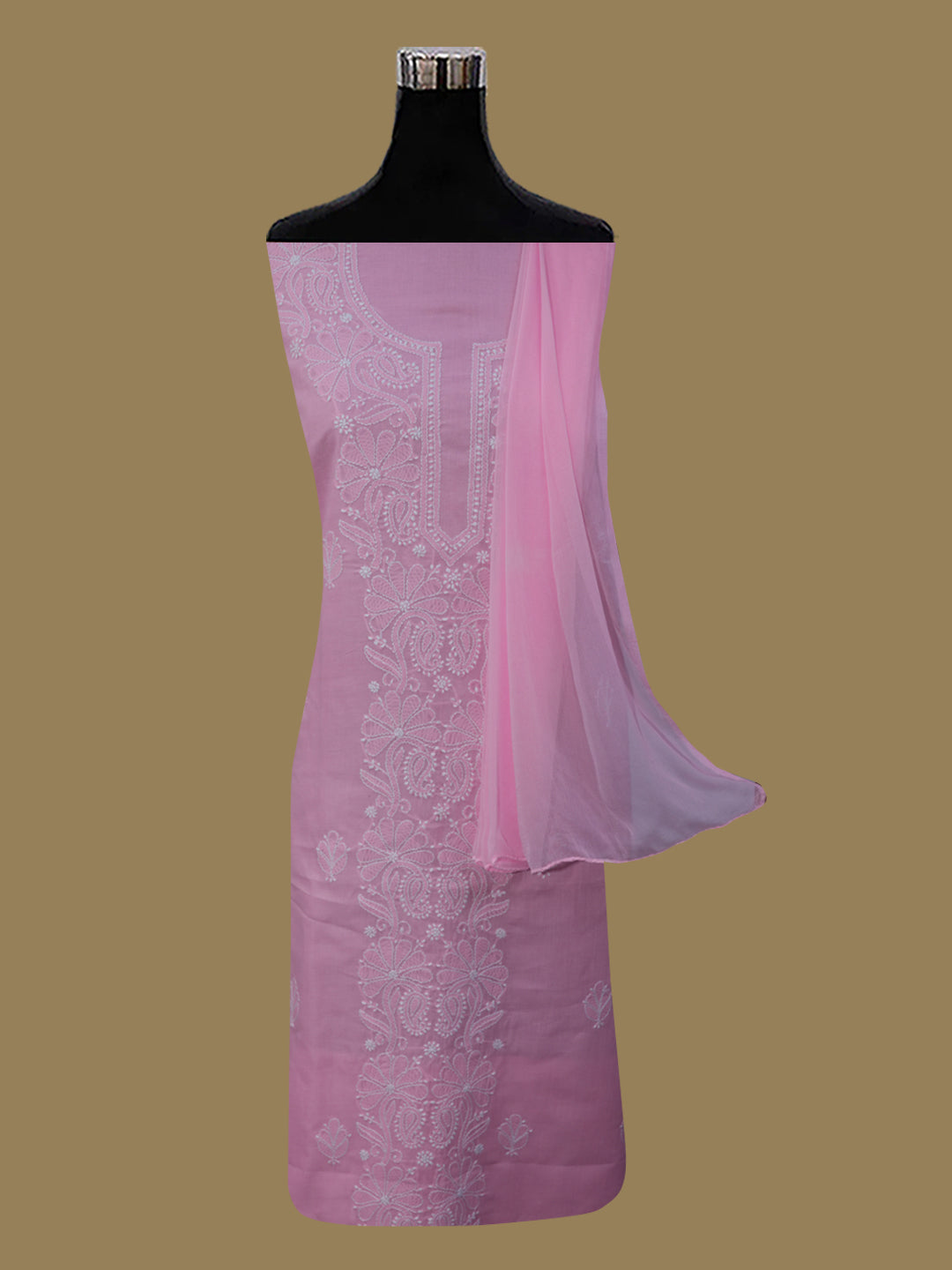 Women Hand Embroidered Chikankari Cotton Dressmaterial PCSCU00104FS-PINK