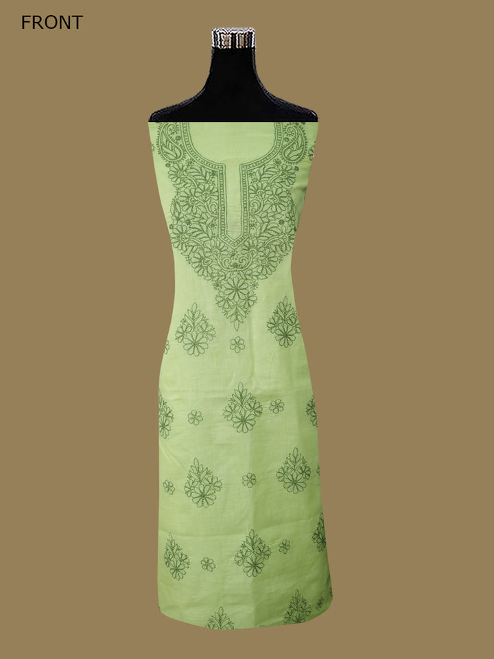 Women Hand Embroidered Cotton Chikankari Dress MaterialPCSCU00406FS-LIMEGREEN