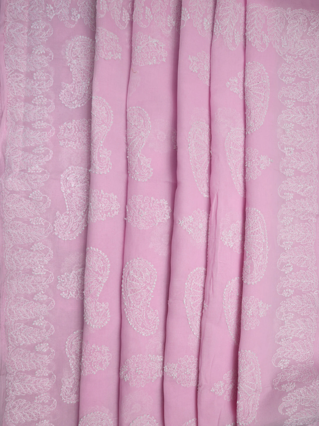 Hand Embroidered Chikankari Cotton Saree PCSAR02 Babypink