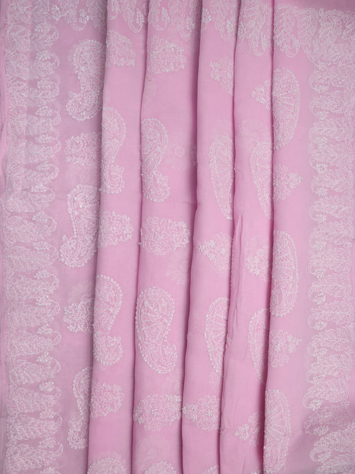Hand Embroidered Chikankari Cotton Saree PCSAR02 Babypink