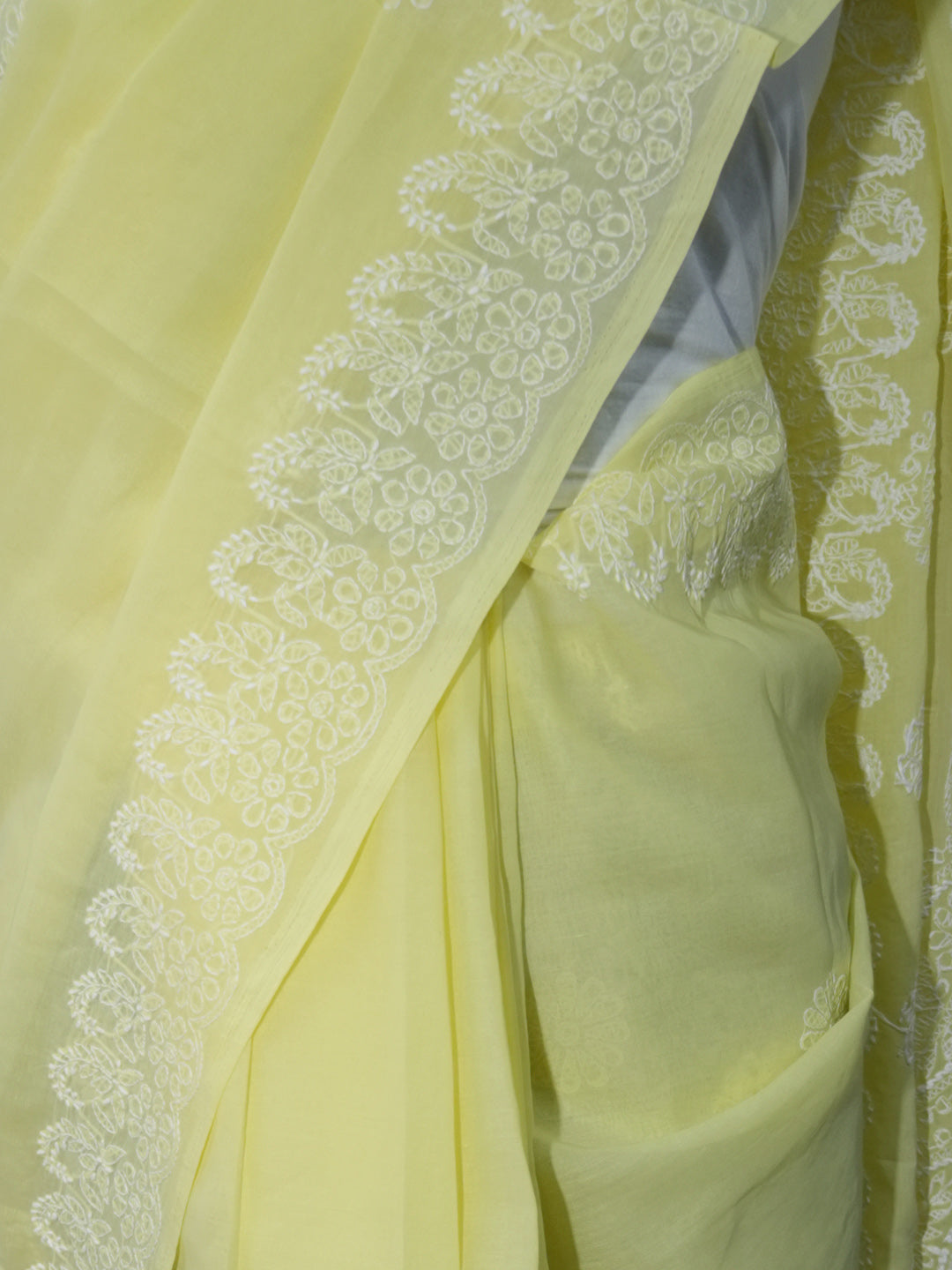 Hand Embroidered Chikankari Cotton Saree PCSAR02 Darklemon
