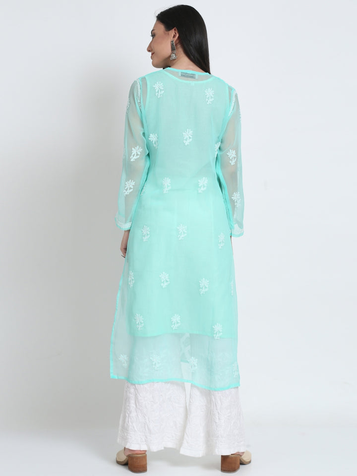 Hand Embroidered Chikankari Georgette Straight Kurta With Matching Slip- PC3484