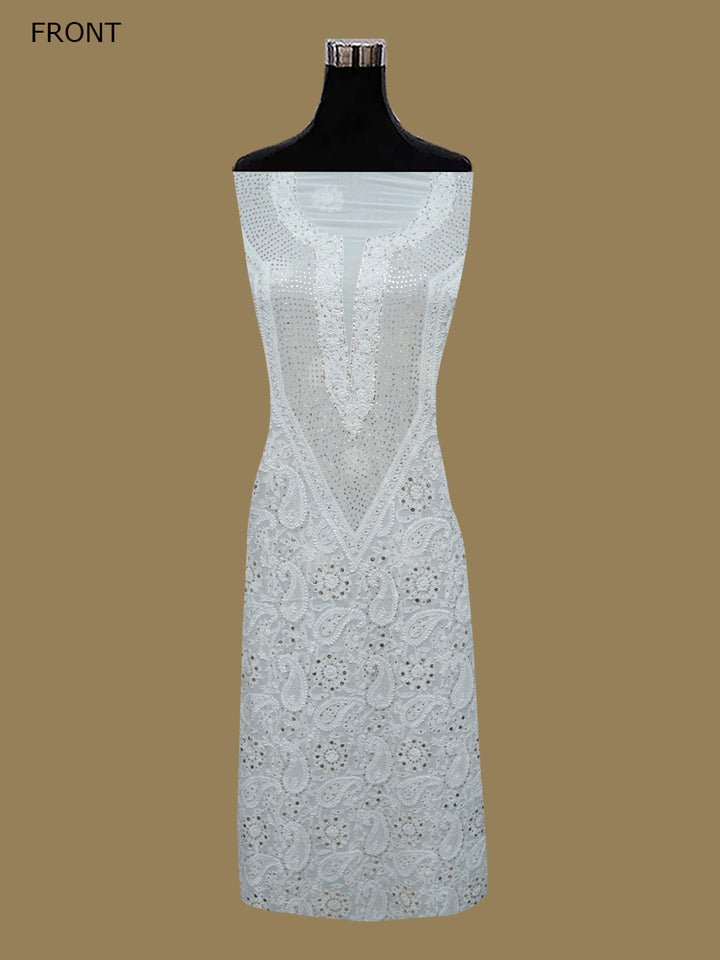 Women Hand Embroidered Chikankari Viscose Georgette Dressmaterial PC4124-WHITE6