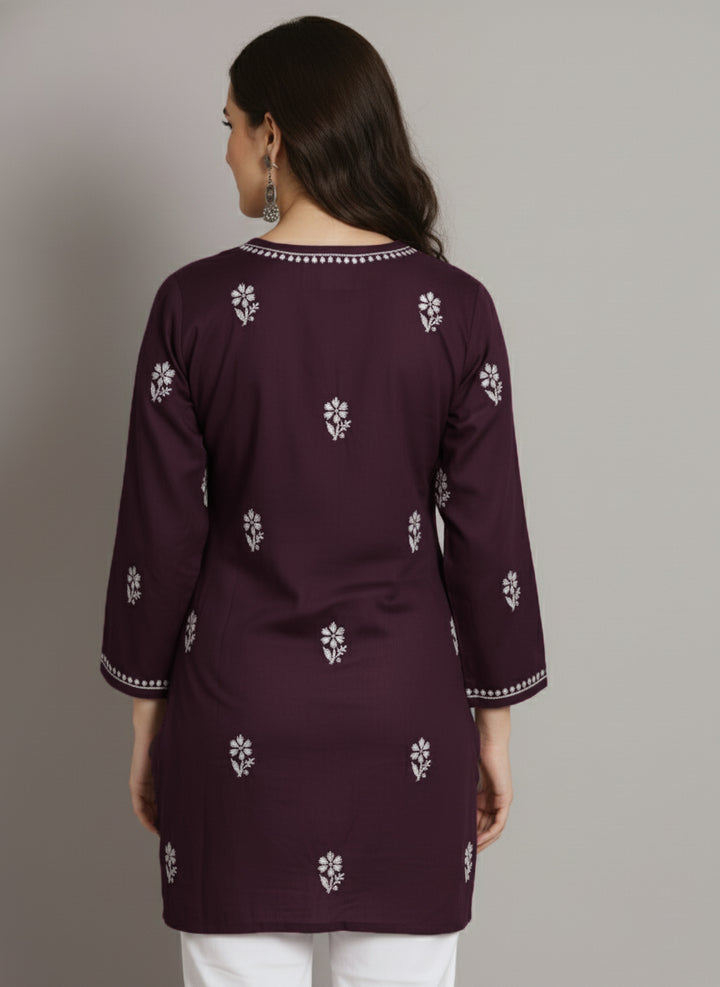 Women Hand Embroidered Chikankari Modal Kurti PC3611 Violet