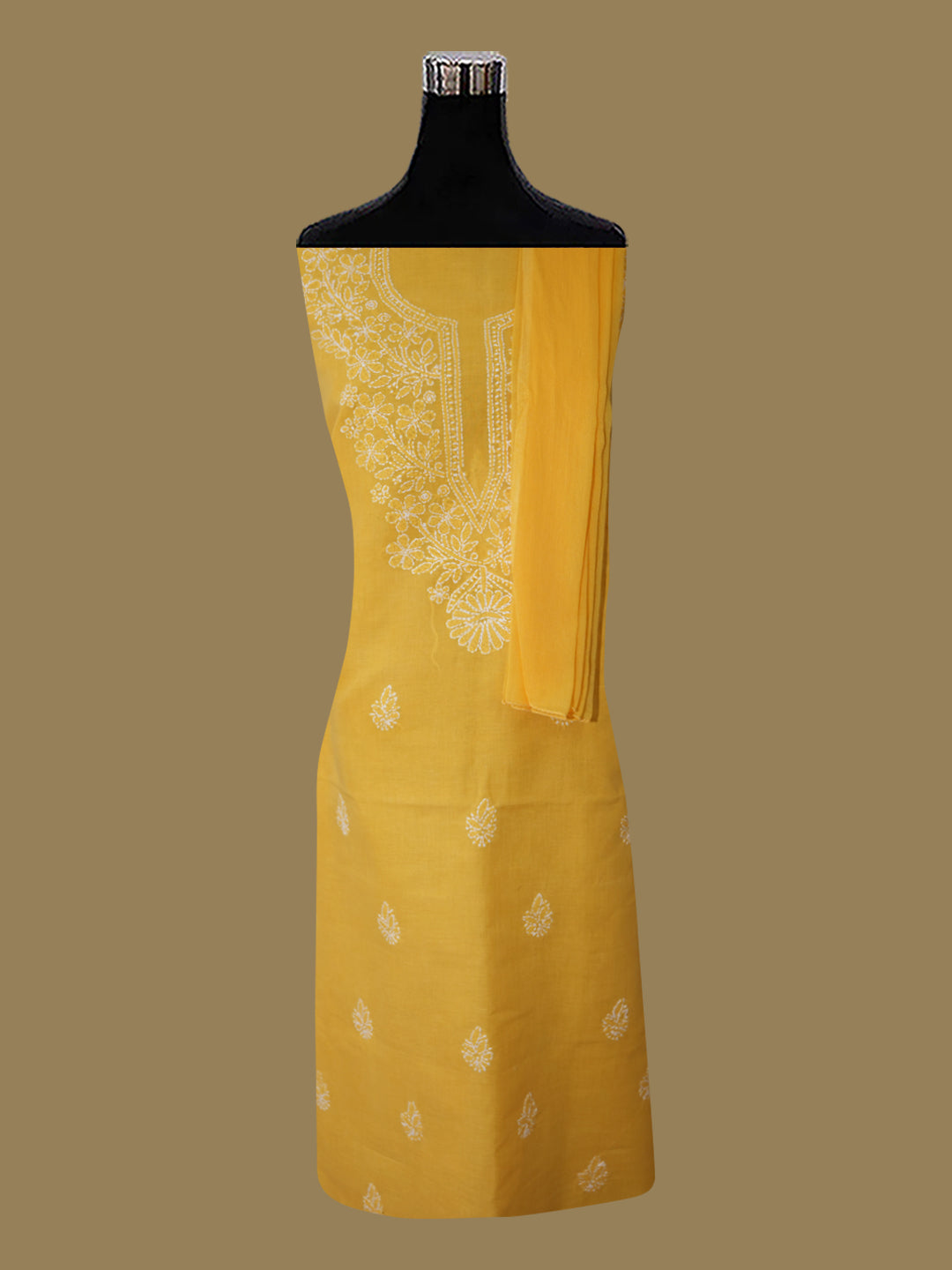 Women Hand Embroidered Cotton Chikankari Dress Material PCSCU00104FS Yellow