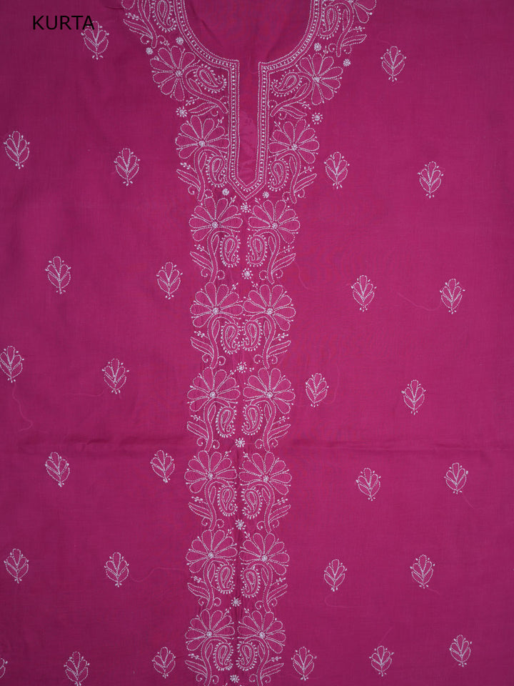 Women Hand Embroidered Chikankari Cotton Dressmaterial PCSCU00104FS-MAGENTA