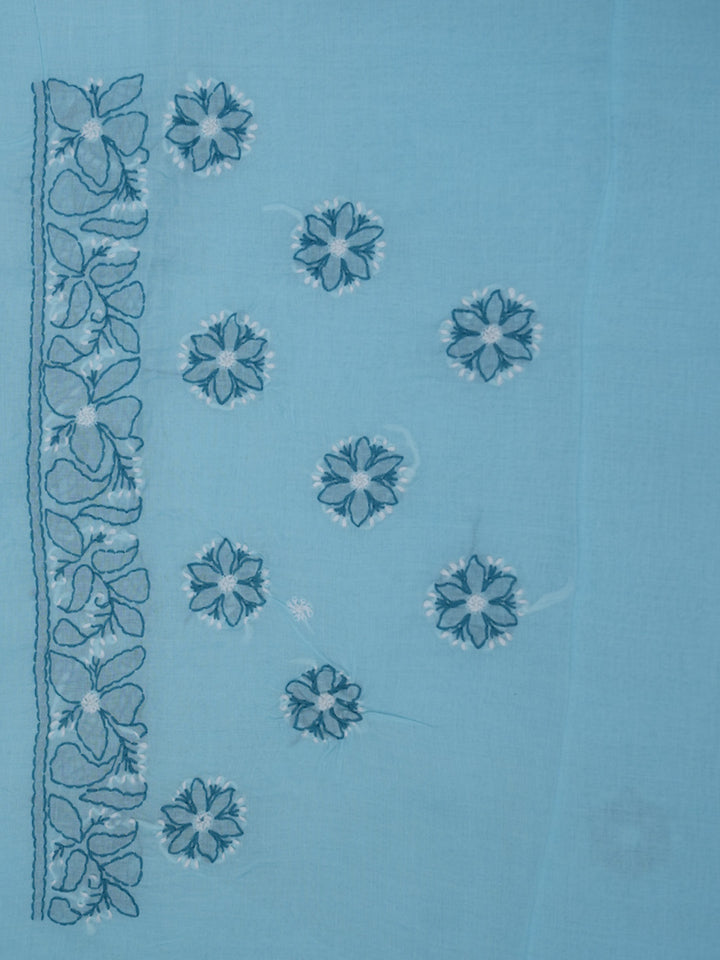 Hand Embroidered Chikankari Cotton Saree PCSAR01 Lightblue