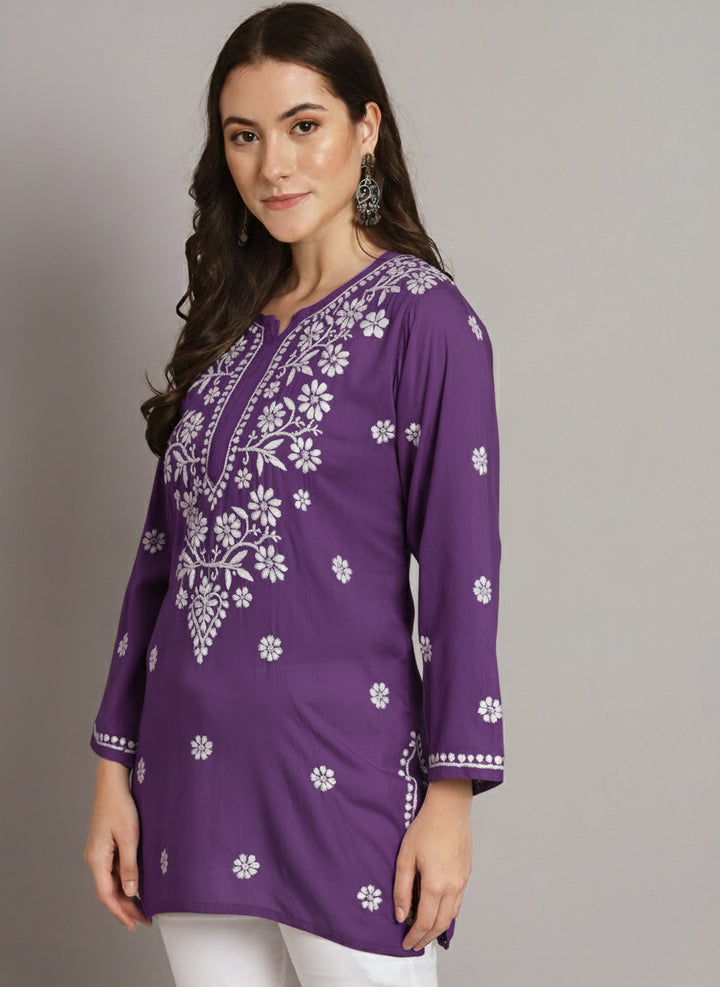 Women Hand Embroidered Chikankari Modal Kurti PC3611 Darkmauve