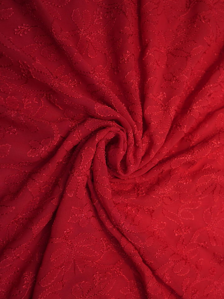 Women Hand Embroidered Chikankari Viscose Georgette Kurta Fabric PC4122-RED