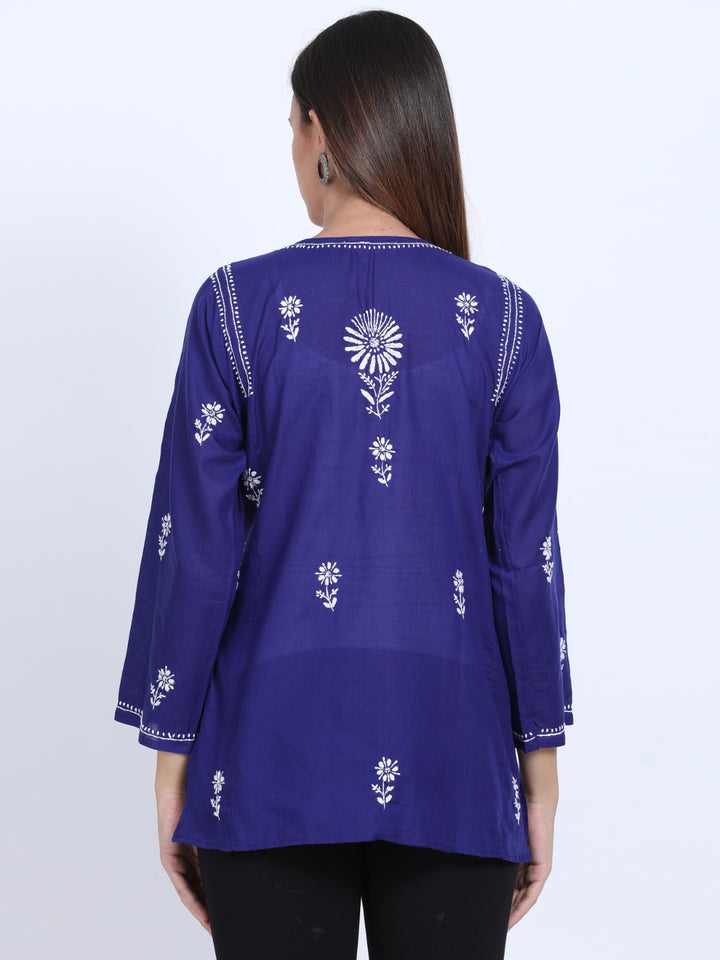 Women Hand Embroidered Chikankari Cotton Kurti-STV115