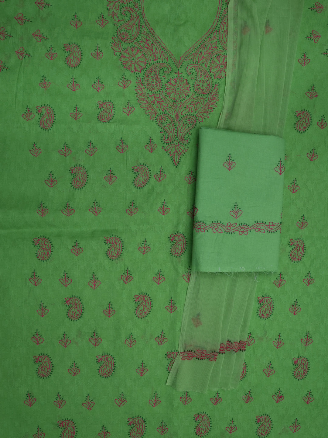 women hand embroidered chikankari cotton dressmaterial PC4120-PARROTGREEN12