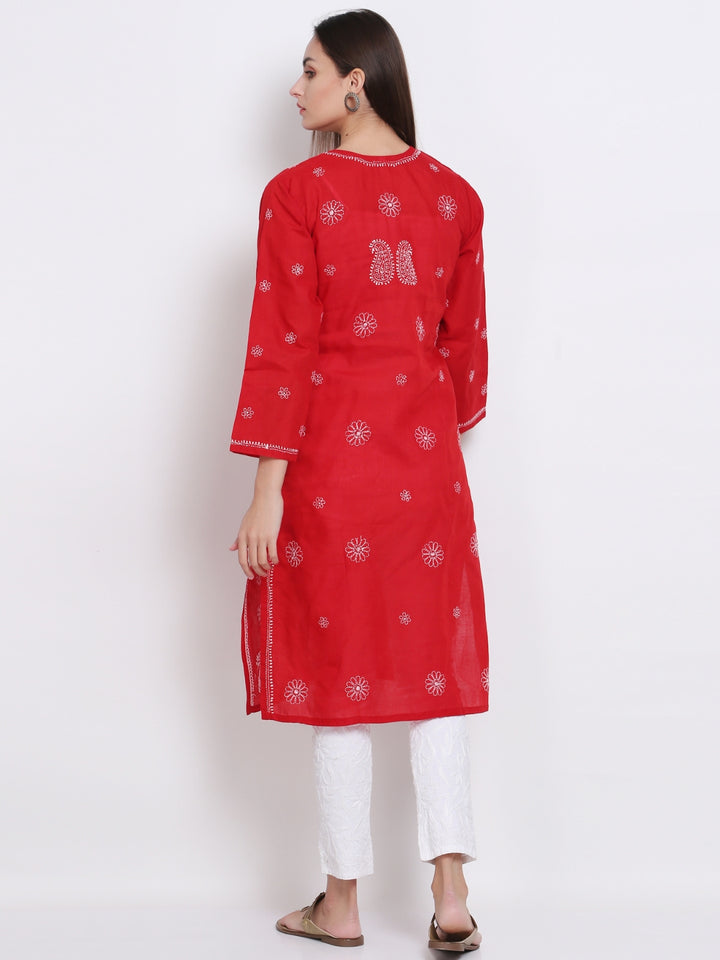 Hand Embroidered Chikankari Cotton Straight Kurta- PC3495