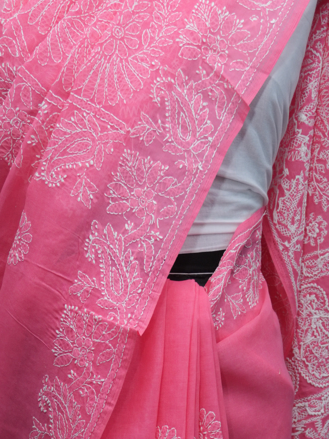 Hand Embroidered Chikankari Cotton Saree PCSAR02 Darkpink