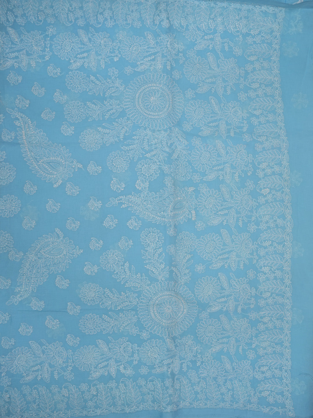 Hand Embroidered Chikankari Cotton Saree PCSAR02 Skyblue