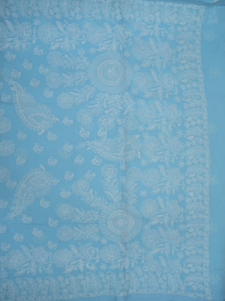 Hand Embroidered Chikankari Cotton Saree PCSAR02 Skyblue