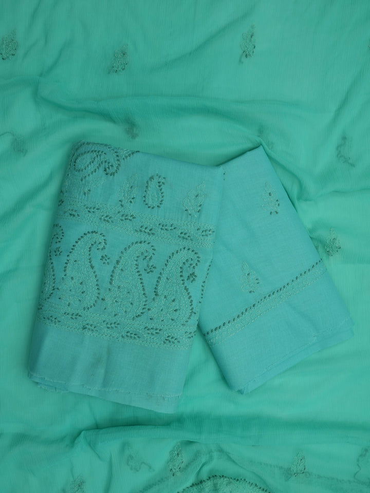 Women Hand Embroidered Chikankari Cotton Dressmaterial PC4120-GREEN