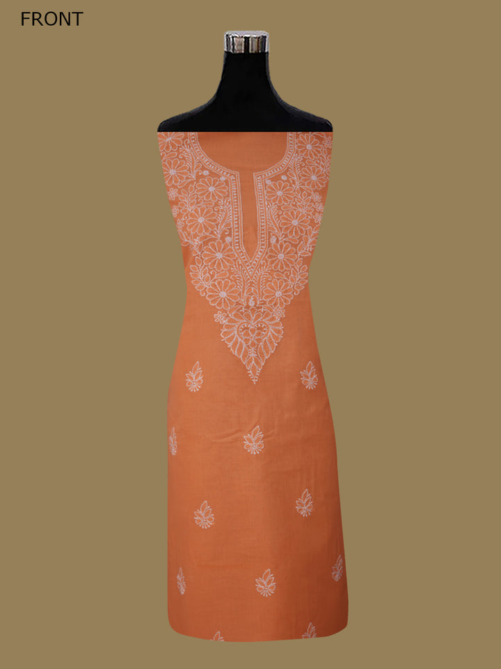 Women Hand Embroidered Cotton Chikankari Dress Material PCSCU00104FS Orange