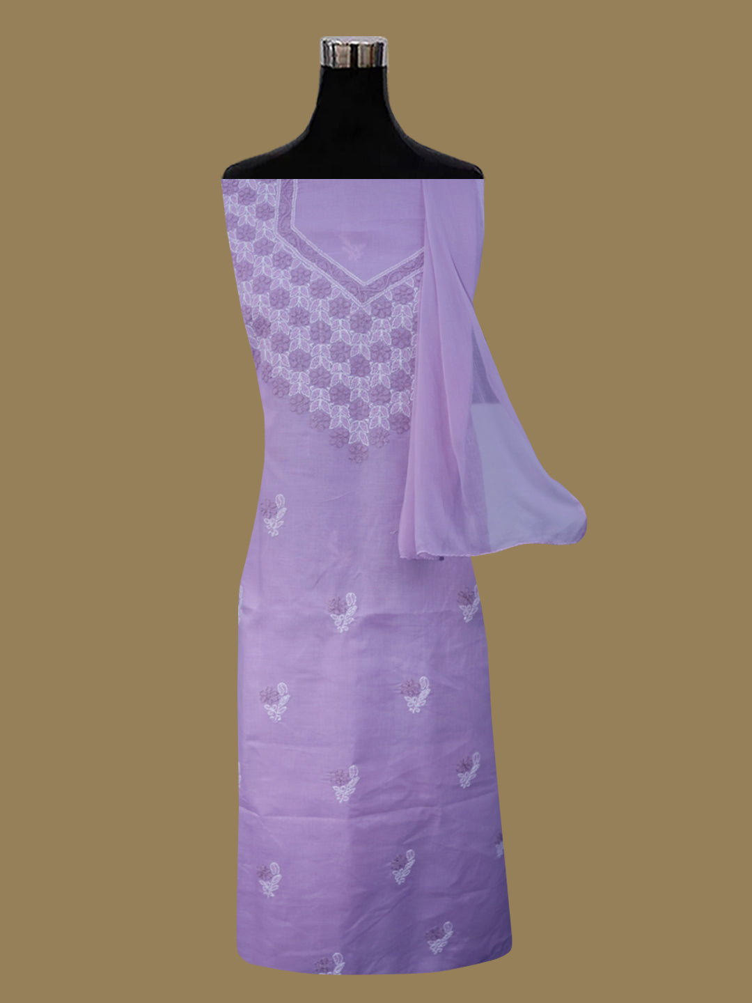 Women Hand Embroidered Chikankari Cotton Dressmaterial PCSCU00102FS-MAUVE