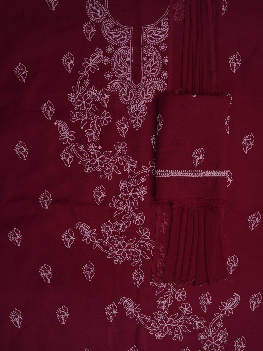 Women Hand Embroidered Chikankari Cotton Dressmaterial PCSCU00104FS-MAROON