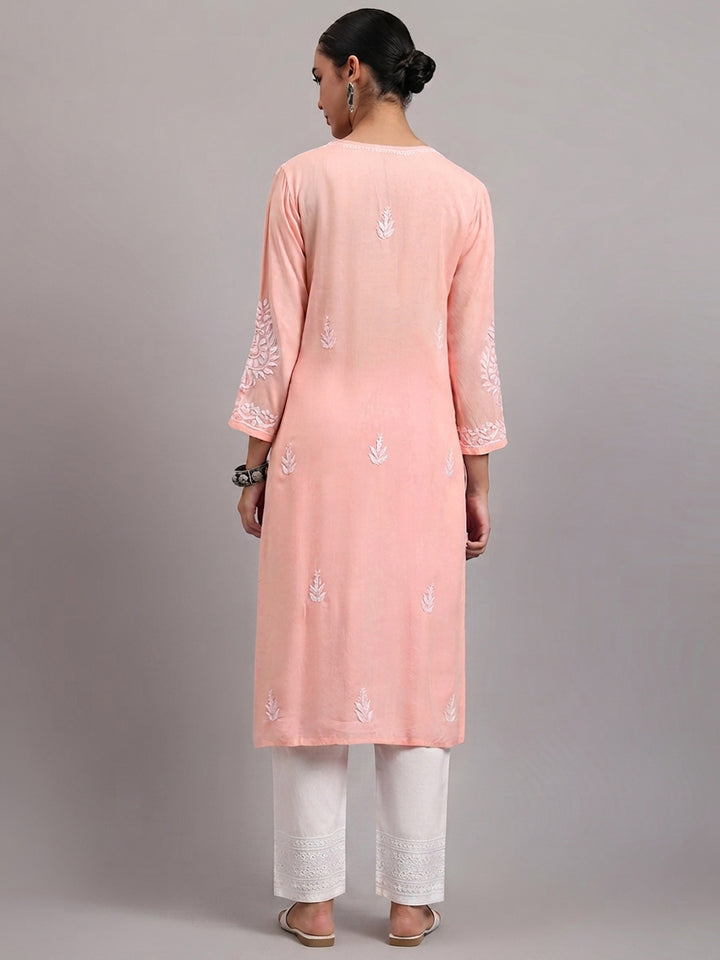 Women Hand Embroidered Chikankari Rayon Kurta PC4076 Peachpuff
